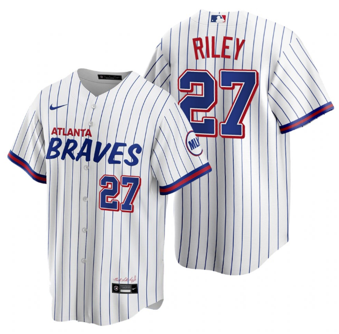 Men's Atlanta Braves #27 Austin Riley 2021 White City Connect Stitched Jersey Men's Atlanta Braves #27 Austin Riley 2021 White City Connect Stitched Jersey